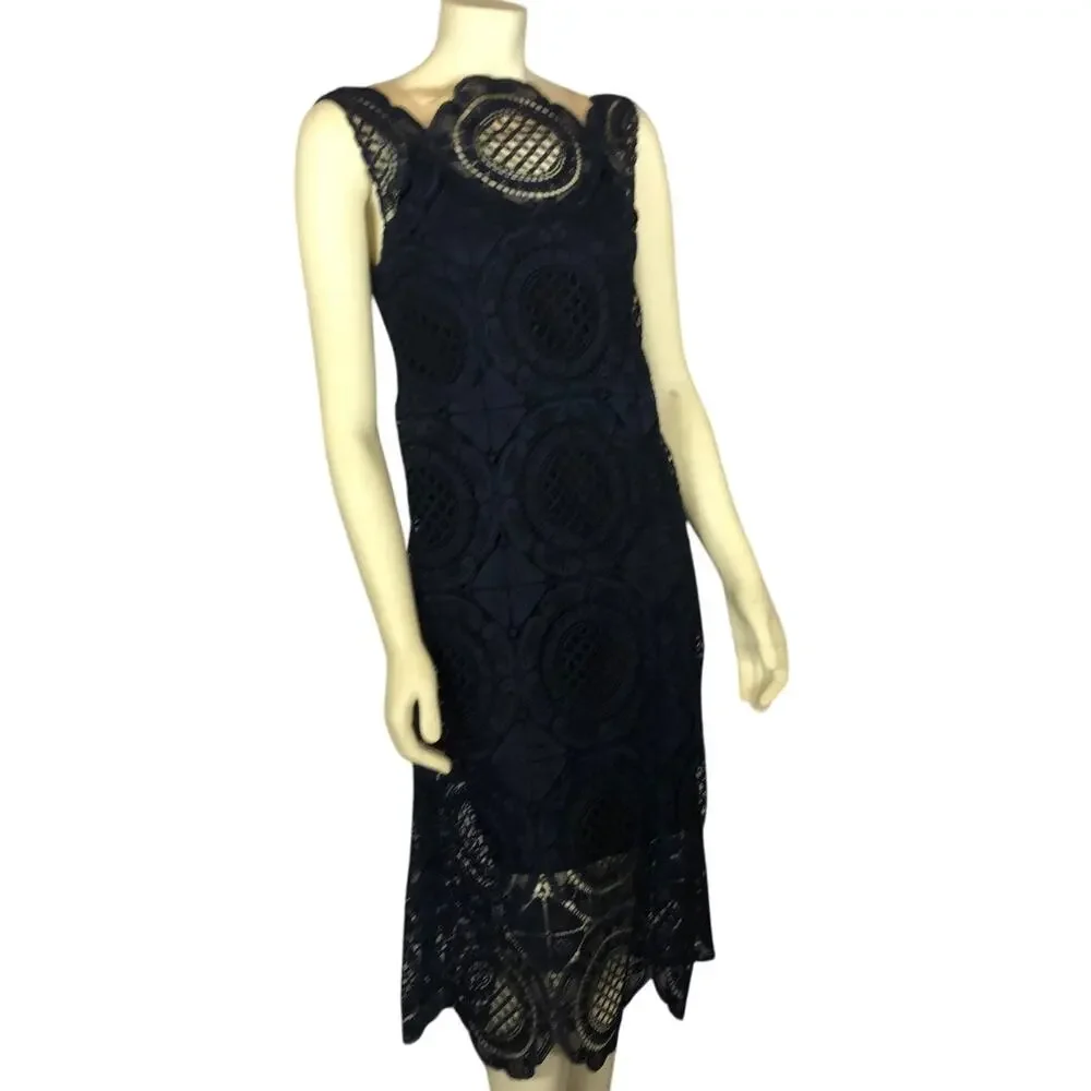 Tracy Reese Navy Surplice sleevless scalloped Lace Embroidered Dress size 4